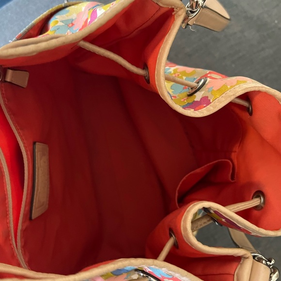 COACH Floral Drawstring Canvas Bucket Shoulder Bag Purse - Picture 7 of 10